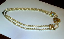 Elegante Perlenkette, doppelreihig, mit Strass