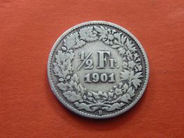 Schöne 1/2 Fr.  1901  rar nur 0,20 Mio. Stück  - ungereinigt