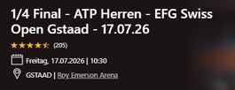 2x Billets Swiss Open Gstaad Vendredi 17.07.26 - Tribune E2