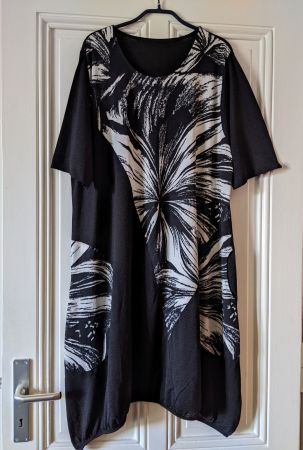 DESIGN CORÉEN : Robe-tunique noir-blanc Lagenlook XL-XXL