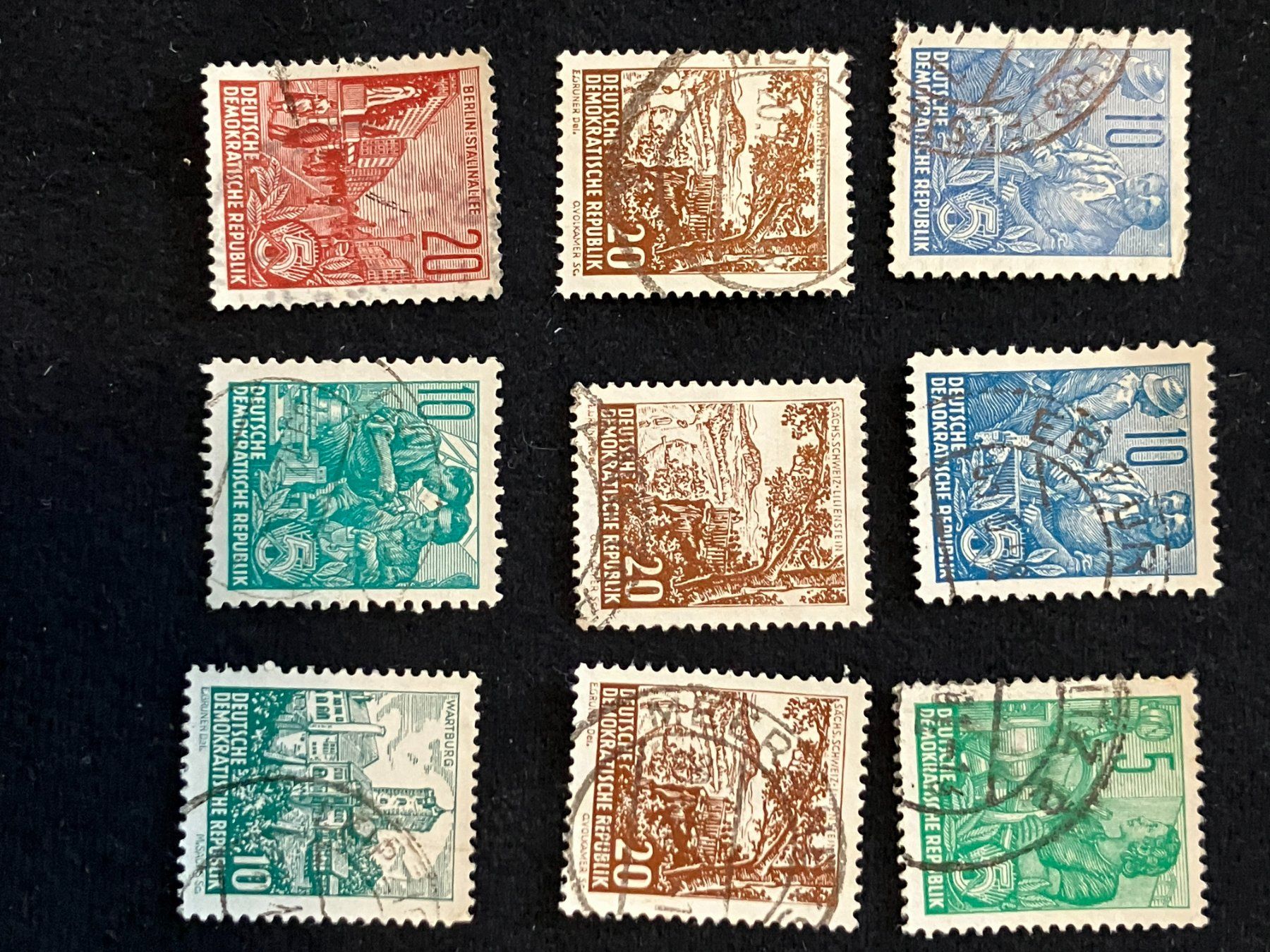 Alle Briefmarken: 9 x Briefmarken, DDR, div. Motive – Gebraucht aus Basel von djwwpp