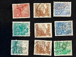 9 x Briefmarken, DDR, div. Motive