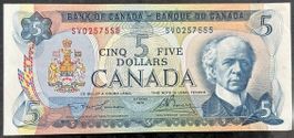 Kanada 5 Dollar Schein 1972, alte Banknote, Rarität!
