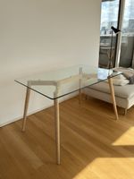 Esstisch / Schreibtisch Glasplatte mit Eichengestell, 120x80
