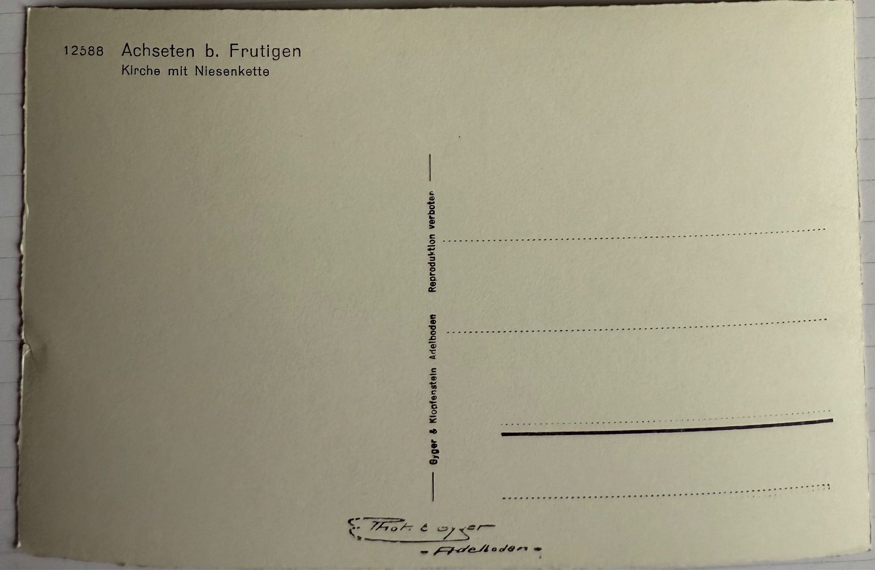 Cartoline postali: AK: Achseten b. Frutigen - Kirche - E. Gyger – Usato da Lutry venduto da Ediego 1