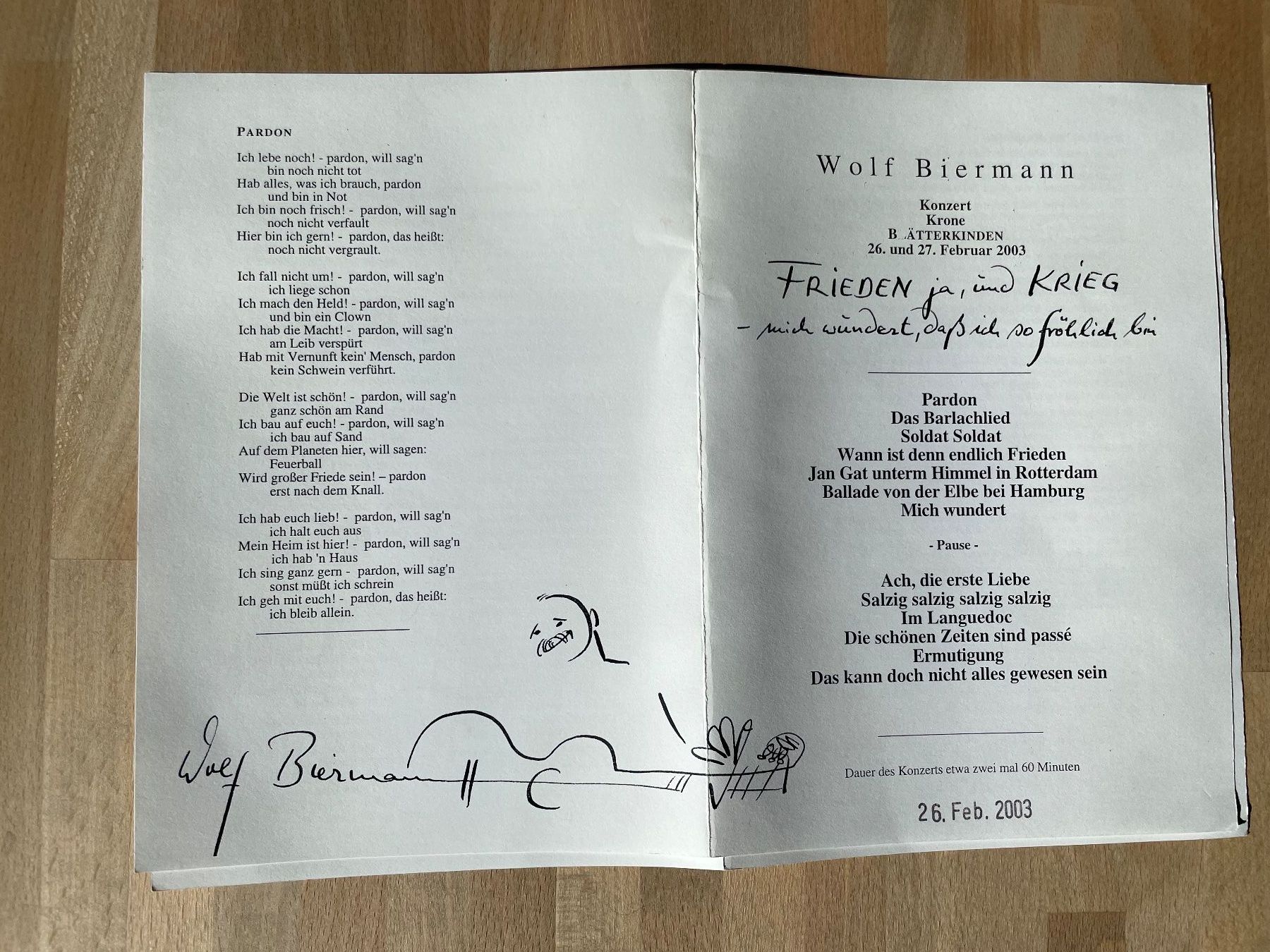 Libri: Wolf Biermann, Buch und Konzertprogramm mit Widmung – Nuovo (secondo la descrizione) da Lohn-Ammannsegg venduto da elch_55