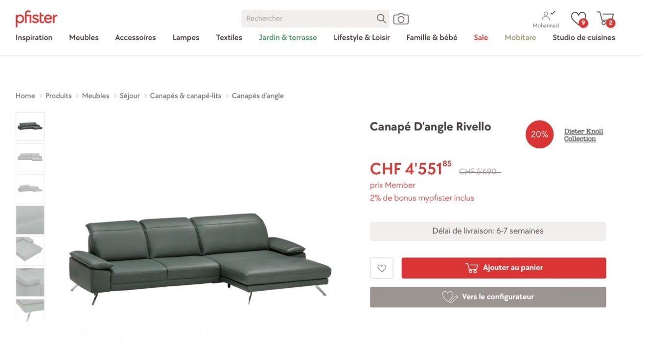 Pfister Sofas: Canapé d’angle Rivello en cuir bleu — comme neuf – Neuf (Voir description) à Cologny par Ikram.lac 2