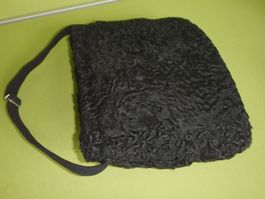 schwarzer Vintage echt Persianer Muff mit Tasche Handwärmer