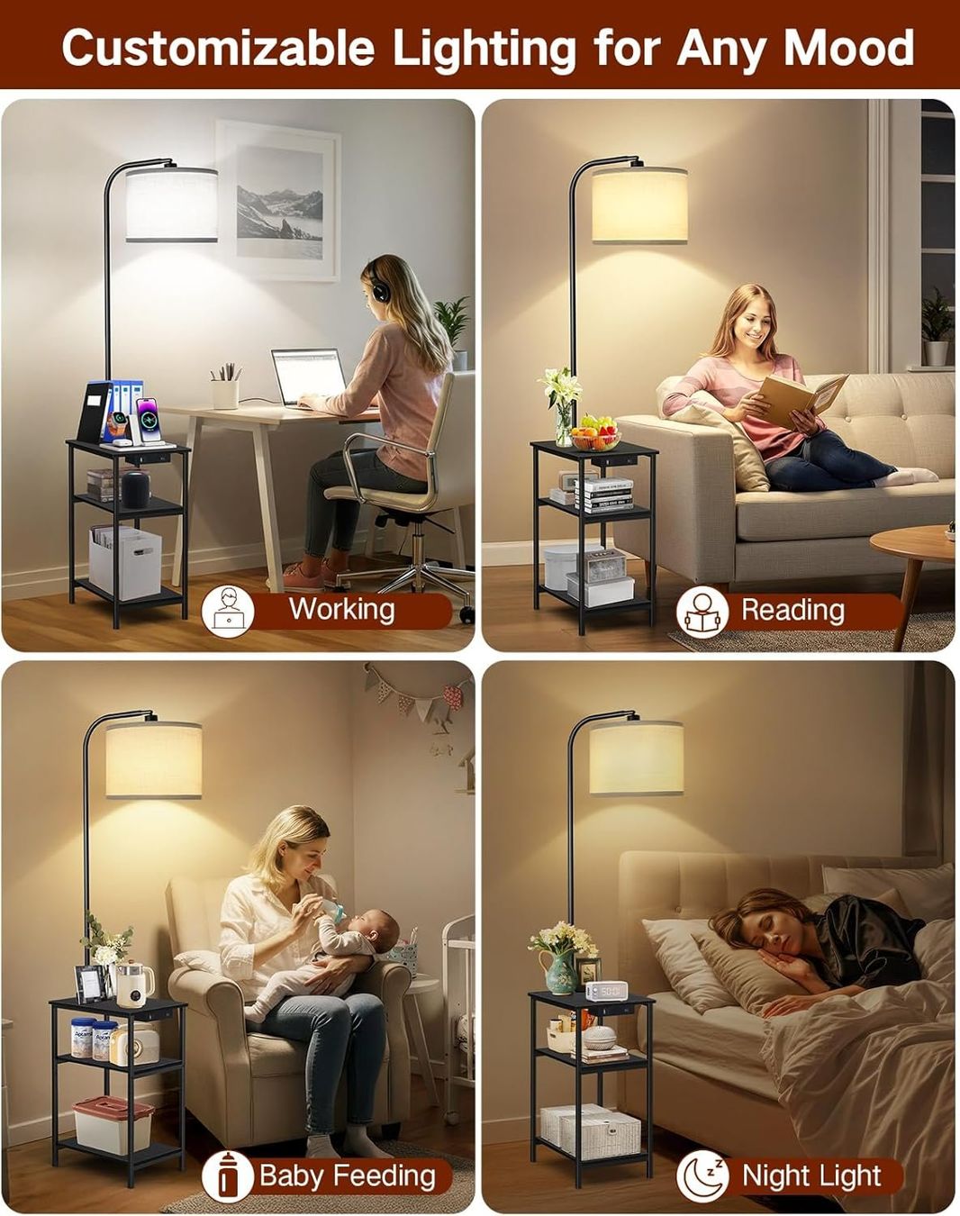 Lampade: Stehlampe Wohnzimmer mit Tisch & Regal – Nuovo e nell'imballaggio originale da Gränichen venduto da omniadeals 1