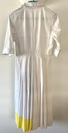 AKRIS Luxus Midi-Hemdblusenkleid Baumwolle Weiss/Gelb Gr. 36