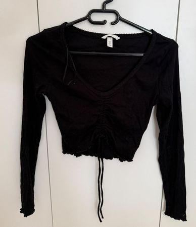H&M Langarmshirt schwarz gerafft, Gr. S
