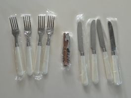 Picknick Besteck: 4 Gabeln + 4 Messer + 1 Zapfenzieher NEU