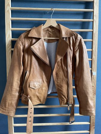Massimo Dutti Lederjacke cognac/braun – Bikerstil – Gr. XS