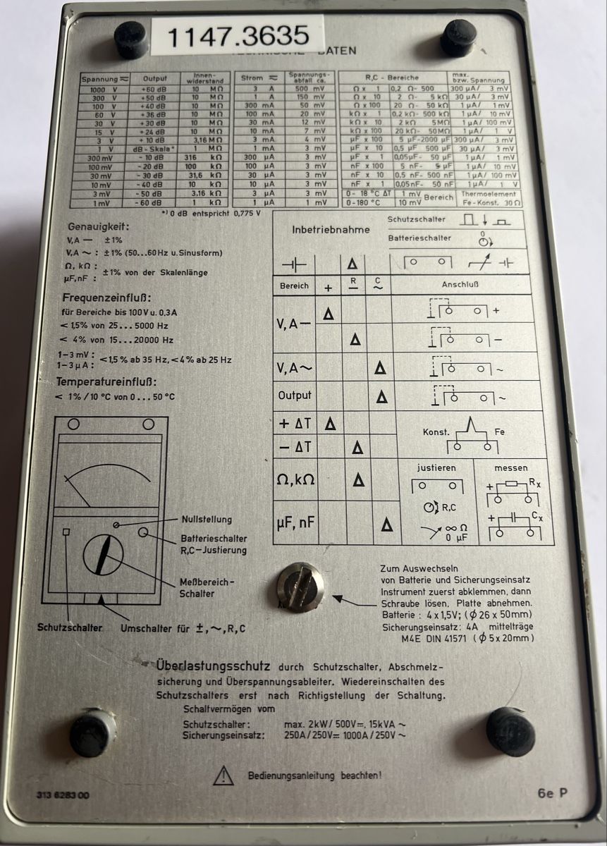 BBC Goerz Metrawatt Misurare: GOERZ UNIGOR 6eP Schweizer Luftwaffe Payerne RUAG Multimeter – Usato da Oberhofen Thun'see venduto da SwissTreasure 2