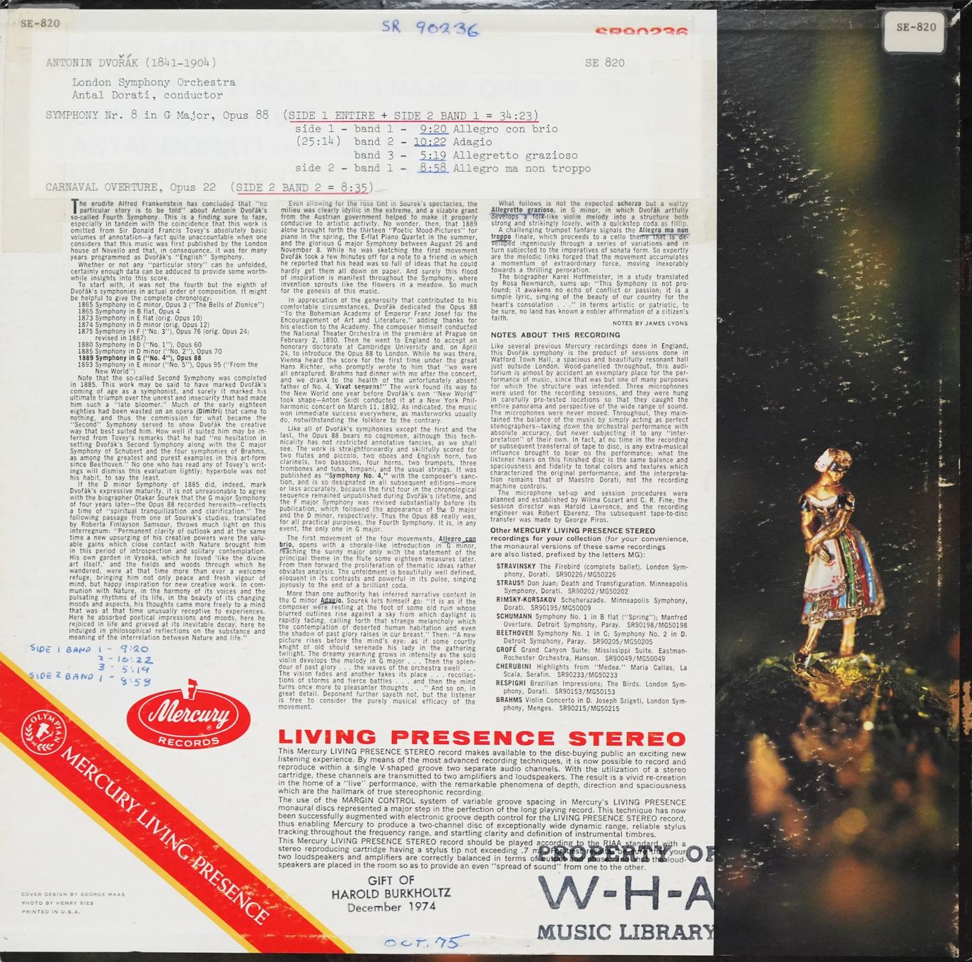 Schallplatten: Mercury SR 90236 / Dvorak Symphony No. 4 – Gebraucht aus Brunnen von Techfreak1 1