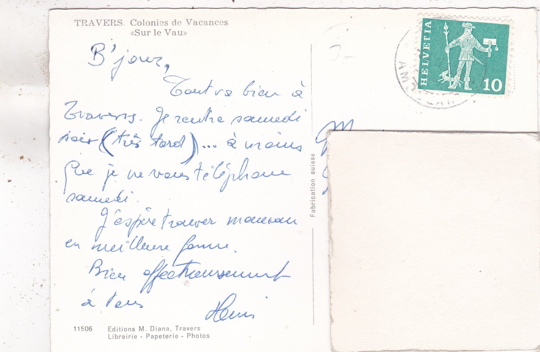 Ansichtskarten: Travers Colonies de Vacances  " Sur le Vau " – Gebraucht aus Herisau von Lisegrat2008 1