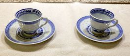 2 Porzellan Teetassen mit Untertasse, Made in China, Top