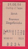 KARTON BILLETT, ZÜRICH - ZIEGELBRÜCKE, 2.KLASSE, EINFACH