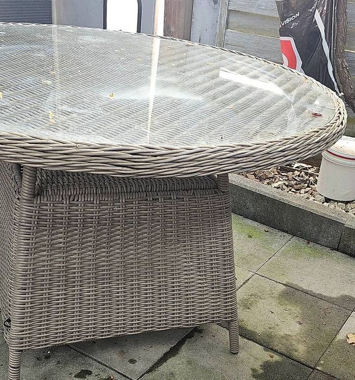 Table Basse Ronde En Rotin Naturel Avec Plateau Verre – 56 Cm De Diamètre, Style Campagne, Fabrication Main