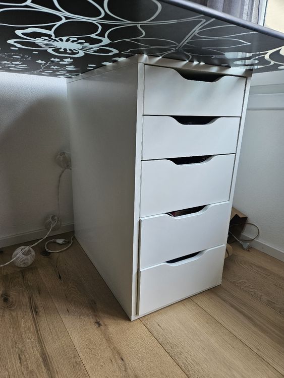Ikea Schreibtisch mit Glasplatte und Schubladenelement (Usato) a