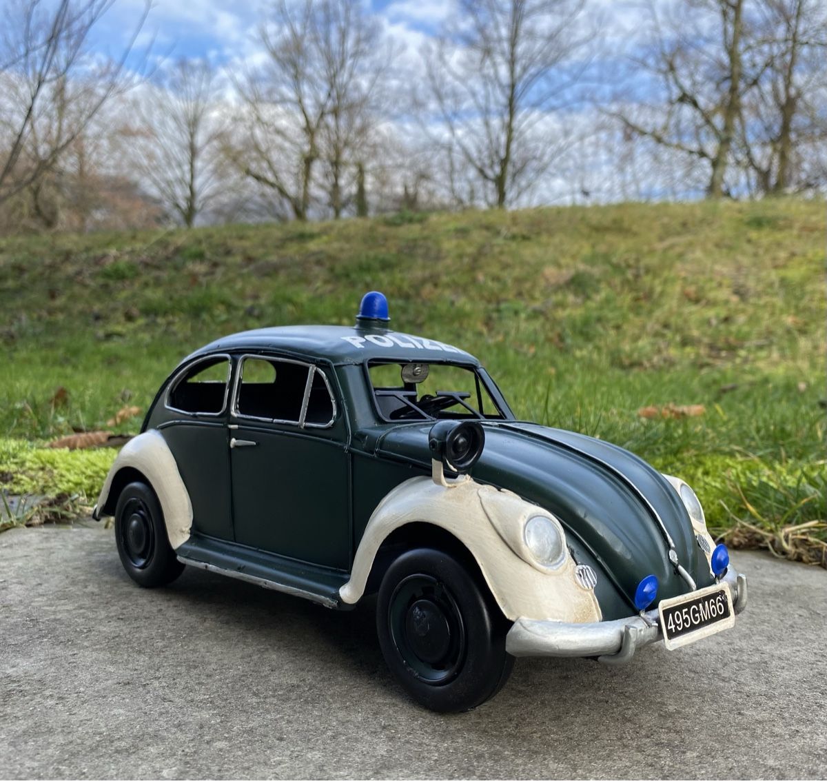 Volkswagen Modellini d'auto: VW Käfer Polizeileitung aus Blech – Nuovo (secondo la descrizione) da Langendorf venduto da Blechfahrzeuge 5