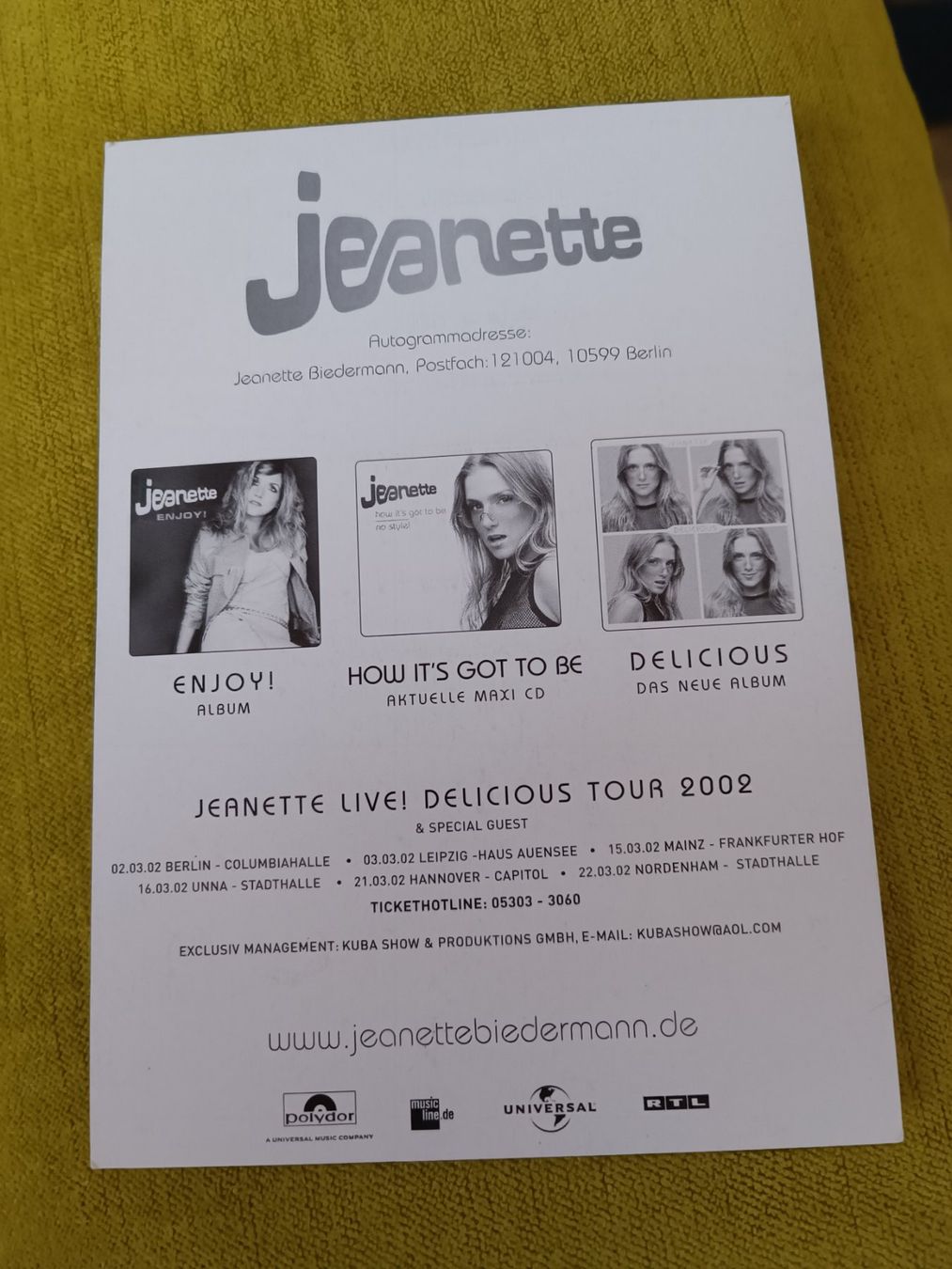 Autographes: Jeanette - handsigniert – D'occasion à Menziken par Autogramme 1
