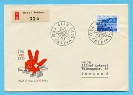 FDC Pro Patria 1954 mit Einzelfrankatur auf P2