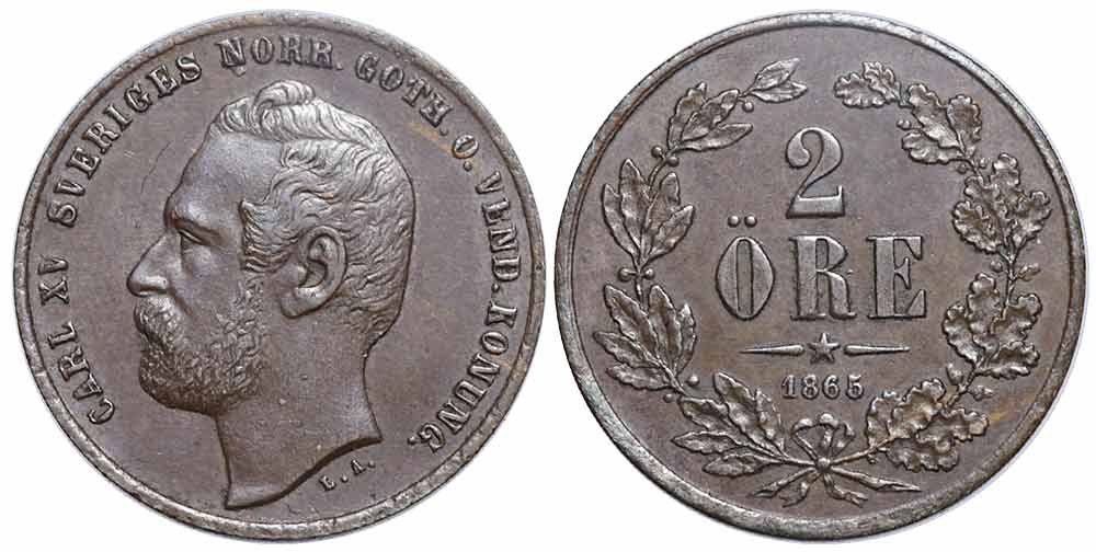 Tutti le monete: Schweden, 2 Ore 1865 – Usato da Chiasso venduto da Novamarketing
