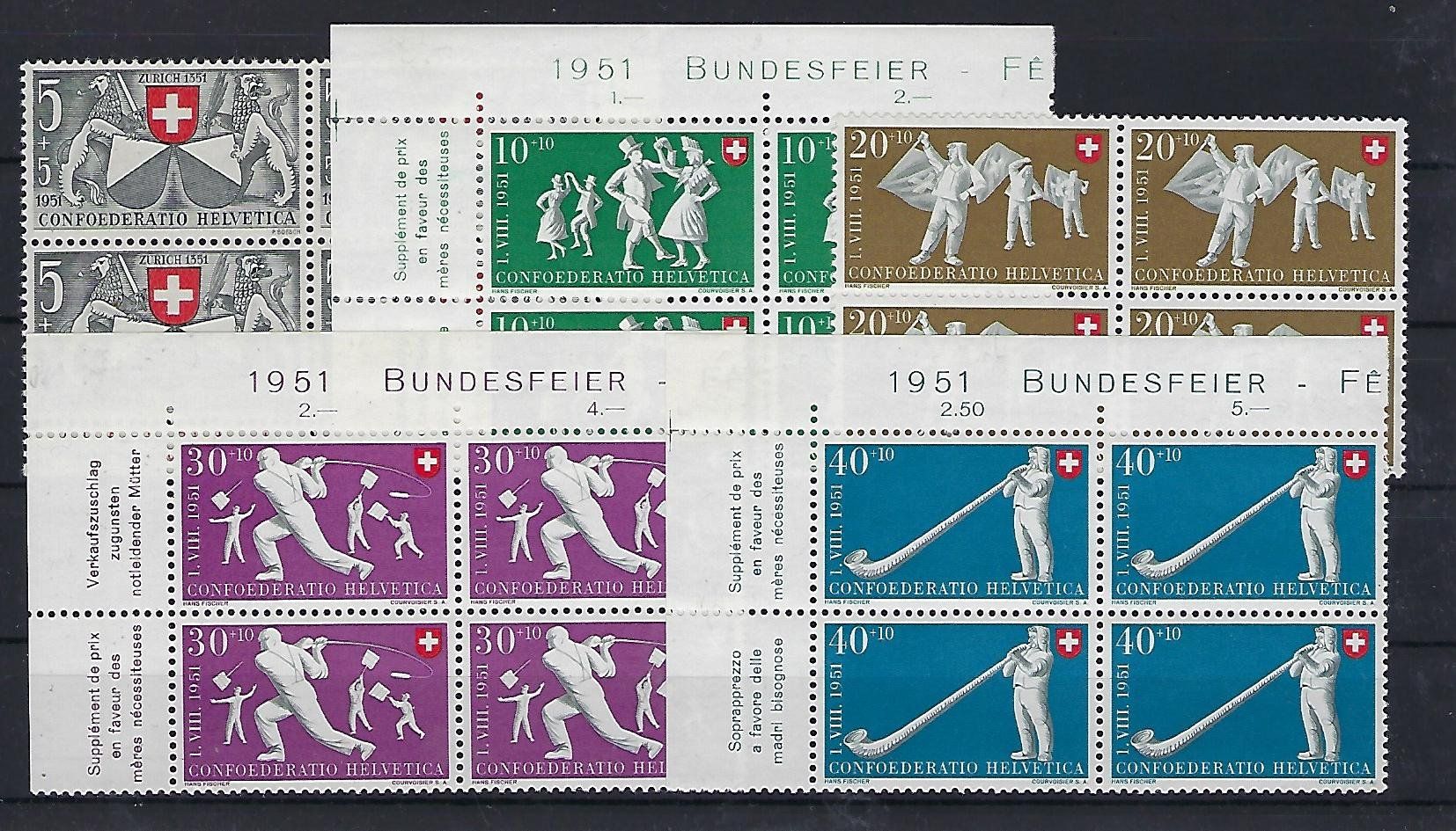 Tutti i francobolli: Pro Patria Viererblocks 1951 postfrisch     15672 – Usato da Lunden venduto da Animus999
