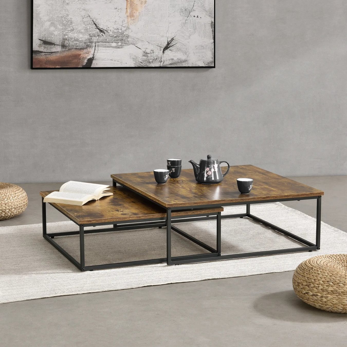 Tische: Couchtischset 2er Set - Stahlgestell Dunkler Holzton – Neu und originalverpackt aus Winterthur von aredo 5
