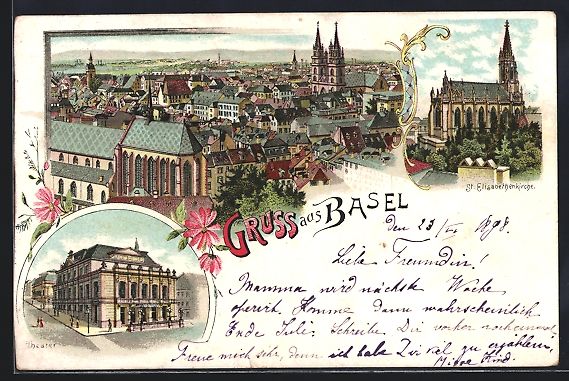 Cartoline postali: Litho Basel, Gesamtansicht, Theater, St. – Usato da Berlin venduto da bartko-reher