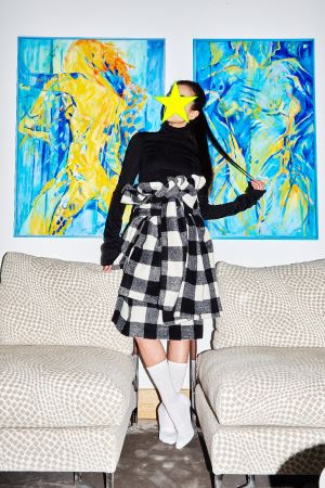 thick checked skirt - S / unique piece