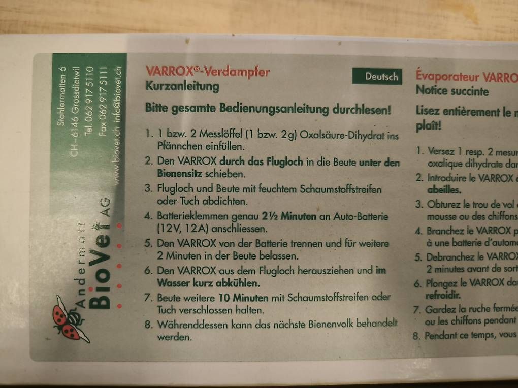 Alveari: VARROX Verdampfer/ Andermatt BioVet – Usato da Ennenda venduto da safarisource 1