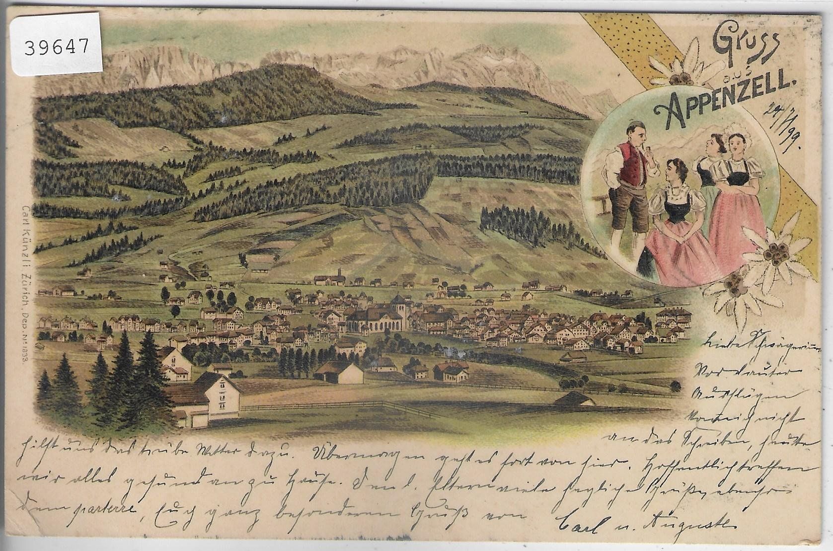 Cartoline postali: Gruss aus Appenzell - Litho 1899 – Usato da Ettingen venduto da Kartenplanet