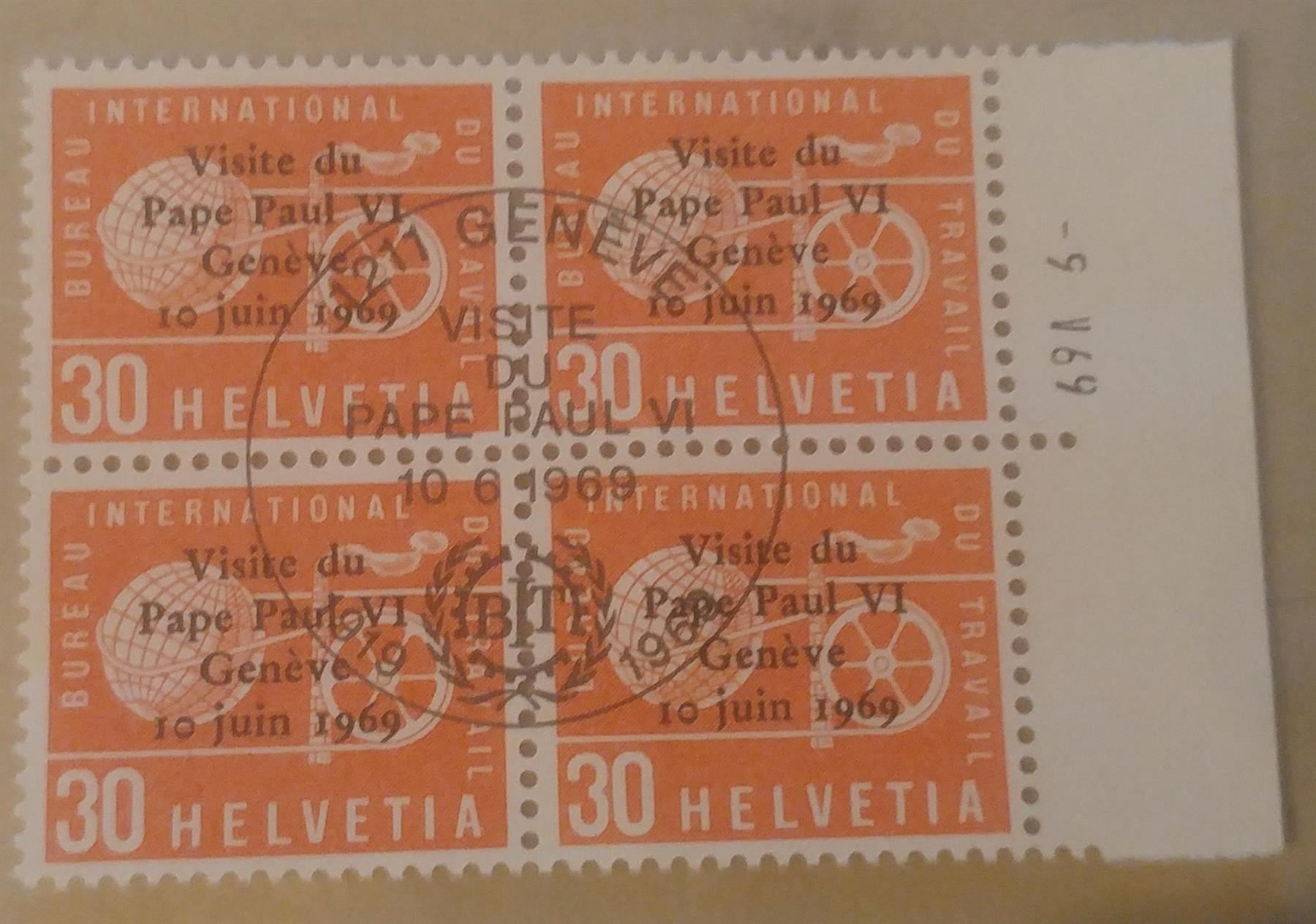Dienstmarken: 4-Block Papst Paul Genf 1969 Ersttag – Gebraucht aus Ostermundigen von Chrisascht