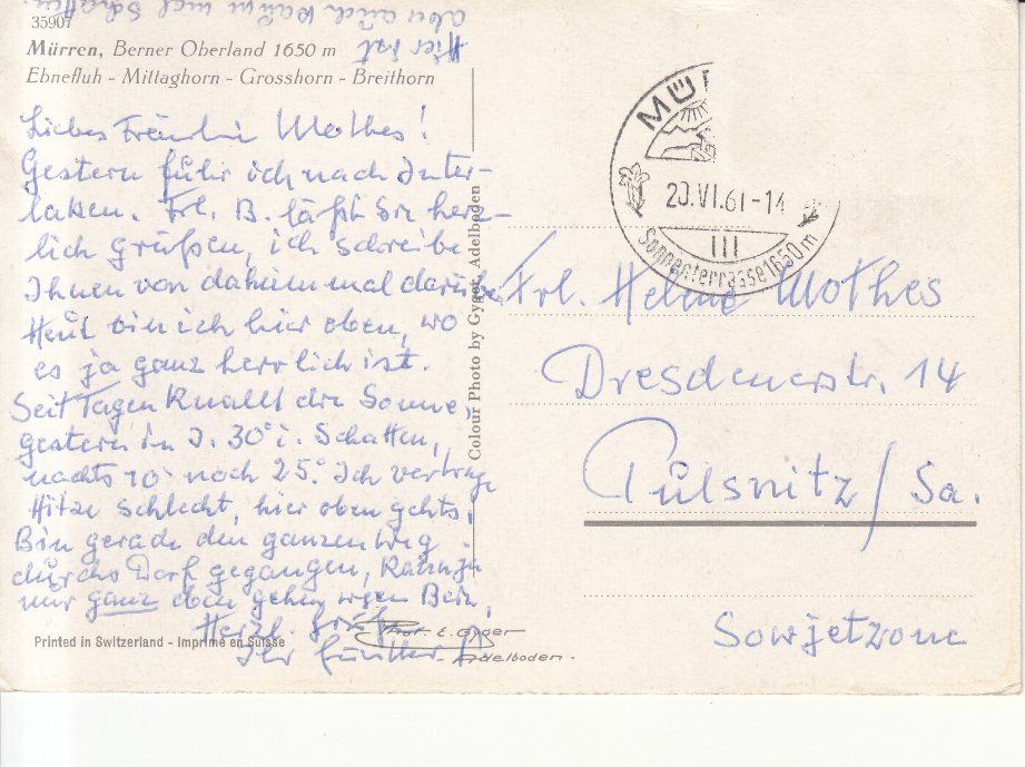 Cartoline postali: Mürren 1961 – Usato da Bürglen TG venduto da StampGraf 1