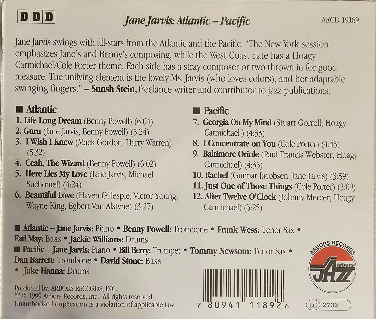 CDs: Jane Jarvis – Atlantic-Pacific – Neu und originalverpackt aus Wahlen b. Laufen von Cg10 1