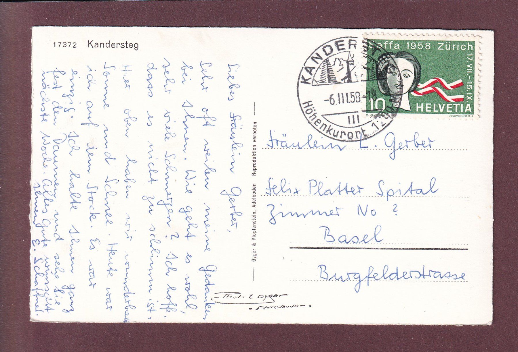 Ansichtskarten: KANDERSTEG - 1958 – Gebraucht aus Pully von nicecards 1