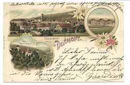 Souvenir de Delémont (JU) La Gare - Ruine de Vorbourg  Litho