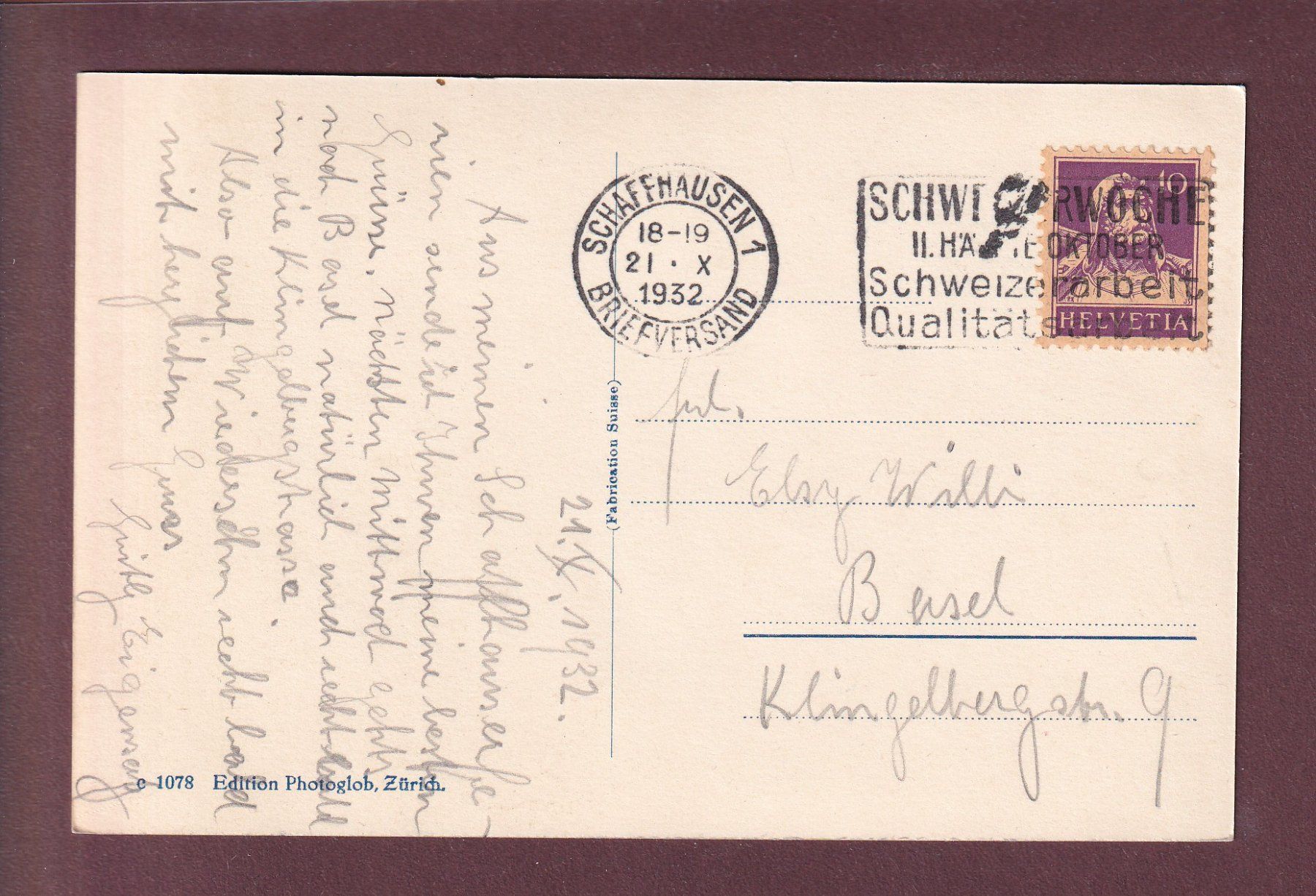 Ansichtskarten: SCHAFFHAUSEN - Obertorturm - 1932 – Gebraucht aus Pully von nicecards 1