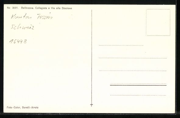 Cartoline postali: Bellinzona, Collegiata e Via alla Stazio – Usato da Berlin venduto da bartko-reher 1