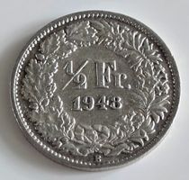 1/2 Fr. 1948 Münze Helvetia guter Zustand