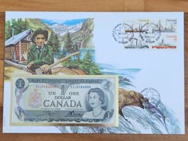 Noten-Brief mit Bankfrischer 1-Dollar-Banknote aus Kanada