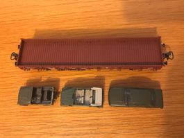 Trix DB Rungenwagen + 3x Militär Autos