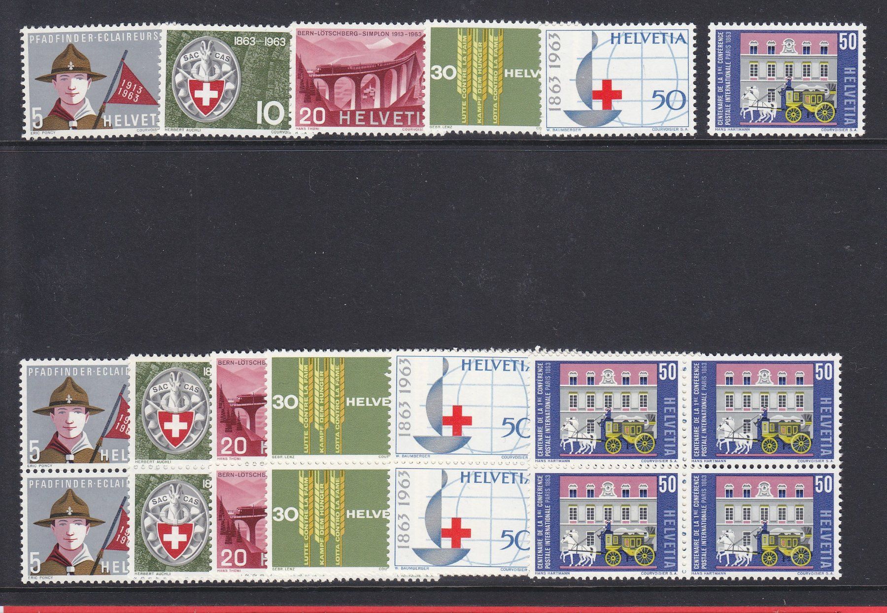 Alle Briefmarken: 1963  Viererblocksatz + Einzelsatz Werbemarken ** Postfrisch – Neu (gemäss Beschreibung) aus Adliswil von Aenti