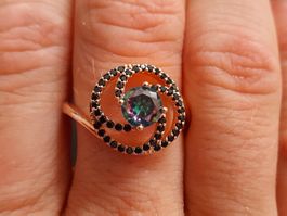 Ring mit Zirkonia, vergoldet 585, 2.9g, size 9 (59)