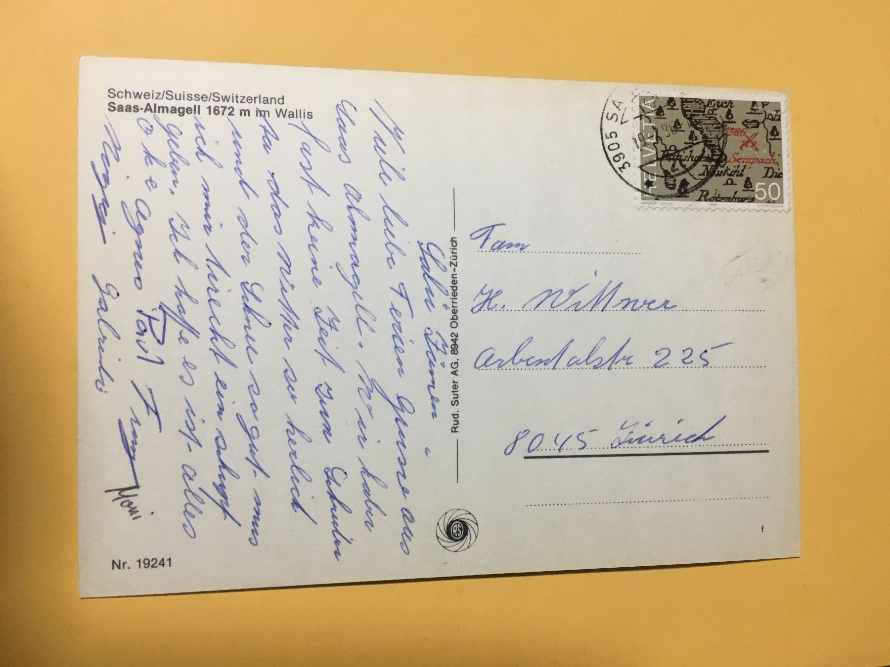 Ansichtskarten: Saas-Almagell Wallis 1986 mehrbildrig mit Postauto – Gebraucht aus Küttigen von Melisch1000 1