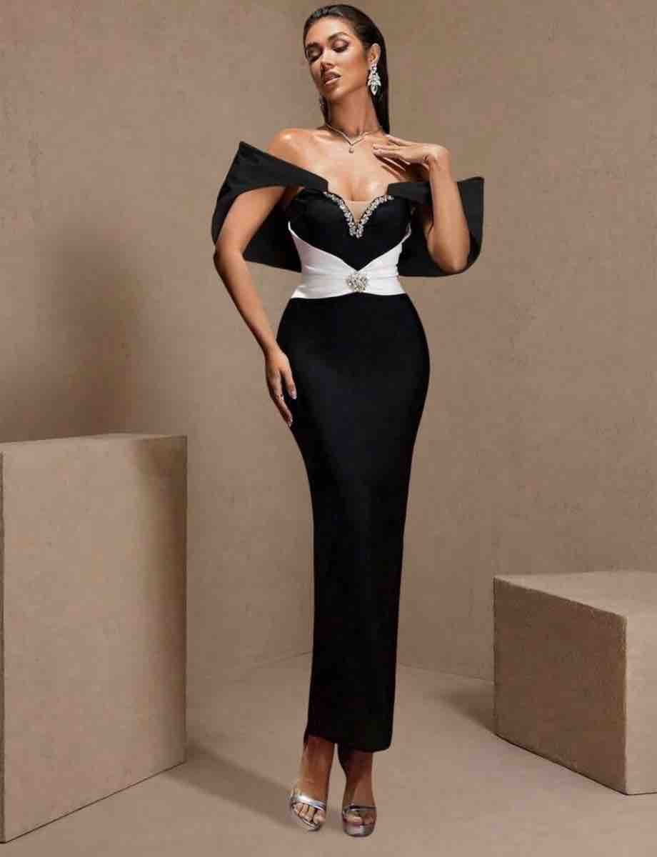 Kleider: Abendkleid schwarz weiss mit Schmuckstein – Neu und originalverpackt aus Siglistorf von Nika__