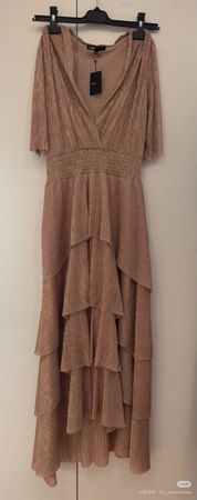 New! Maje Ruffle Metallic Midi Dress, Size 38, Spring Must