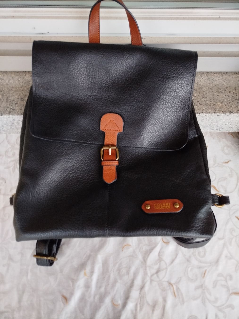 Coveri Collection Leder Rucksack – schwarz/braun, elegant (Neu (gemäss ...